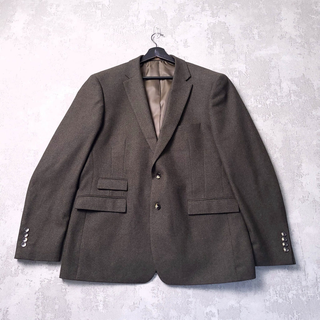 Moss London Tweed 3 Piece Suit Mens 46R 38S Slim Fit Olive Green Wool Blend