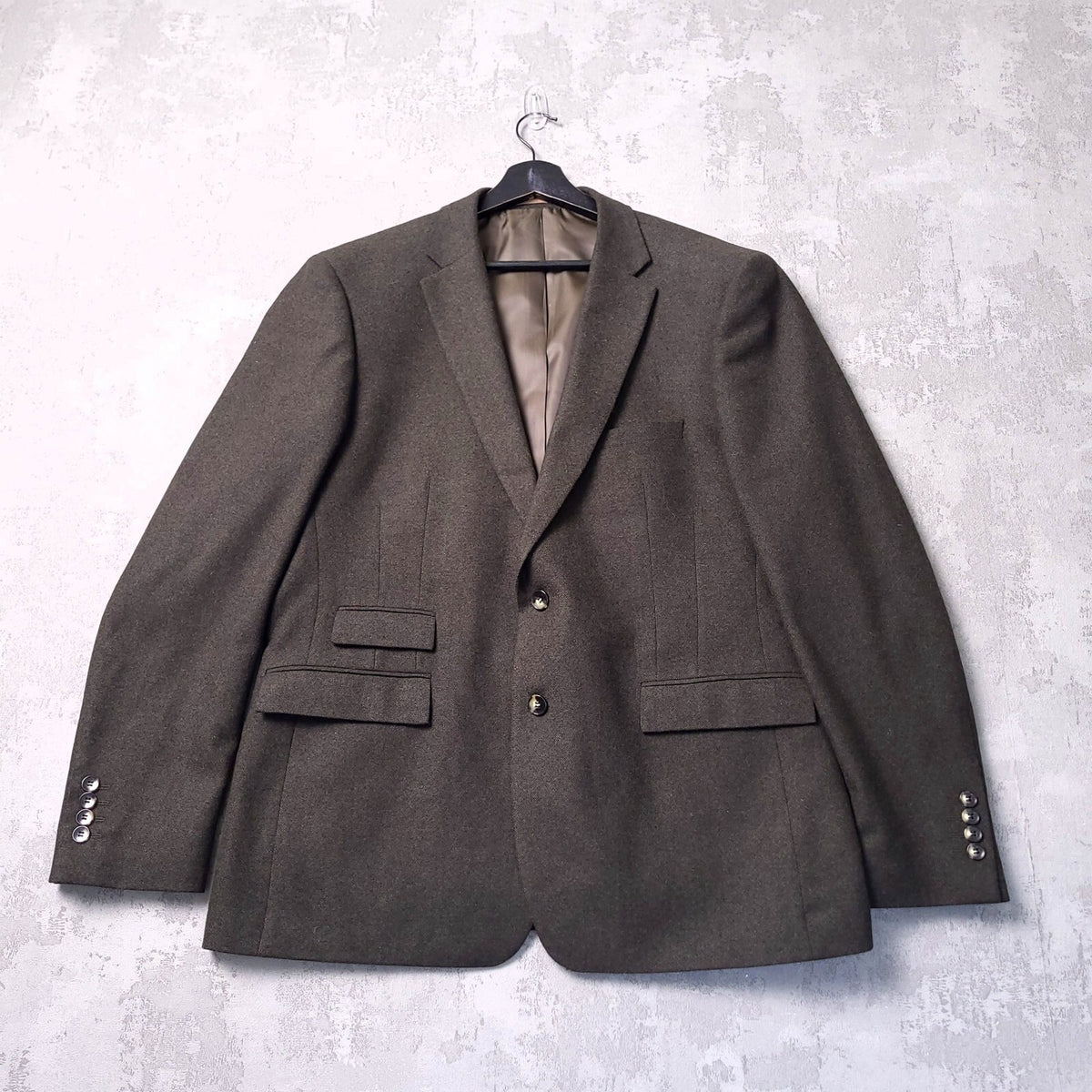 Moss London Tweed 3 Piece Suit Mens 46R 38S Slim Fit Olive Green Wool Blend