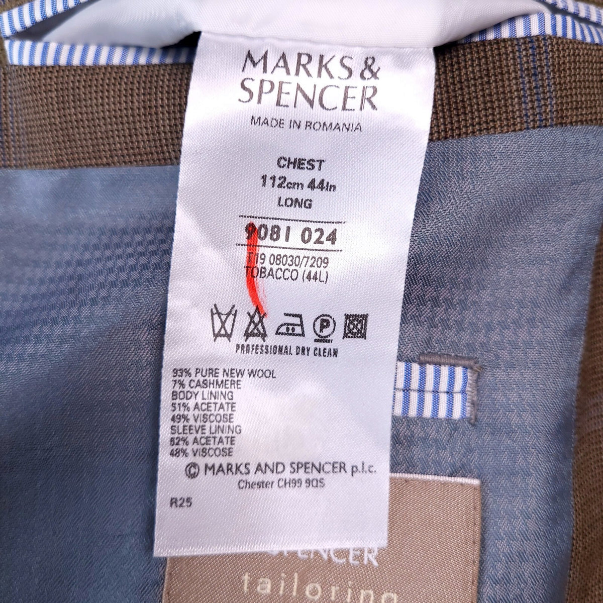 Marks & Spencer Wool Cashmere Blazer Jacket Mens 44L Tobacco Brown Check Sport