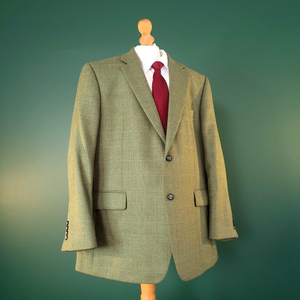 Brook Taverner Tweed Blazer Jacket Mens 46S Regular Fit Green Check Sport Coat