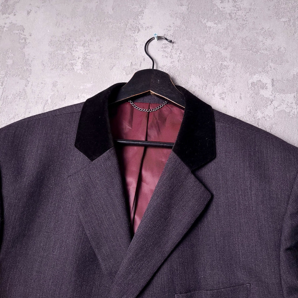 Samuel Windsor Wool Overcoat Mens 42R Reg Fit Grey Velvet Collar Crombie Coat