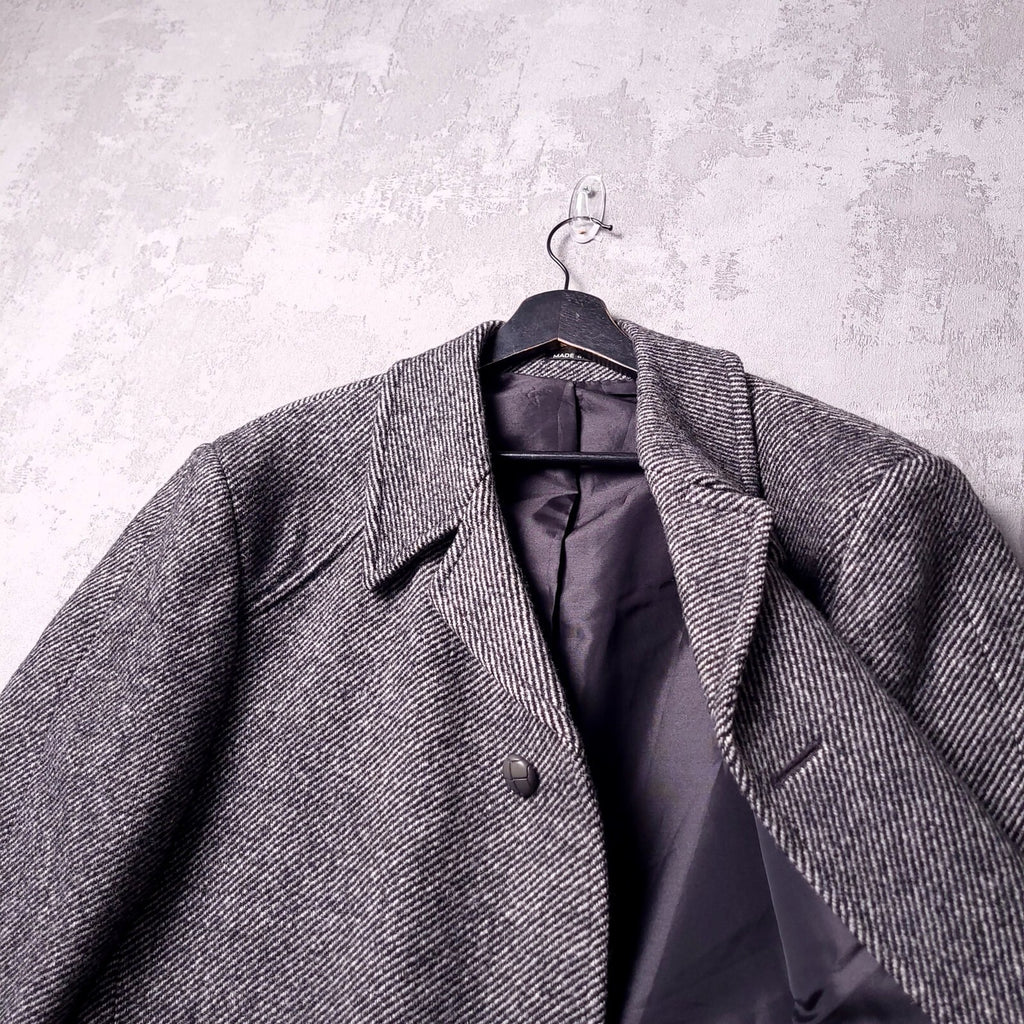 Brook Taverner Tweed Overcoat Mens 42R Regular Fit Grey Herringbone Wool Jacket