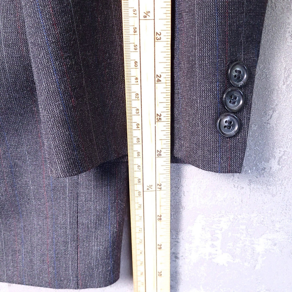 Vintage St Michael Wool Blazer Jacket Mens 42L Grey Pinstripe Double Breasted
