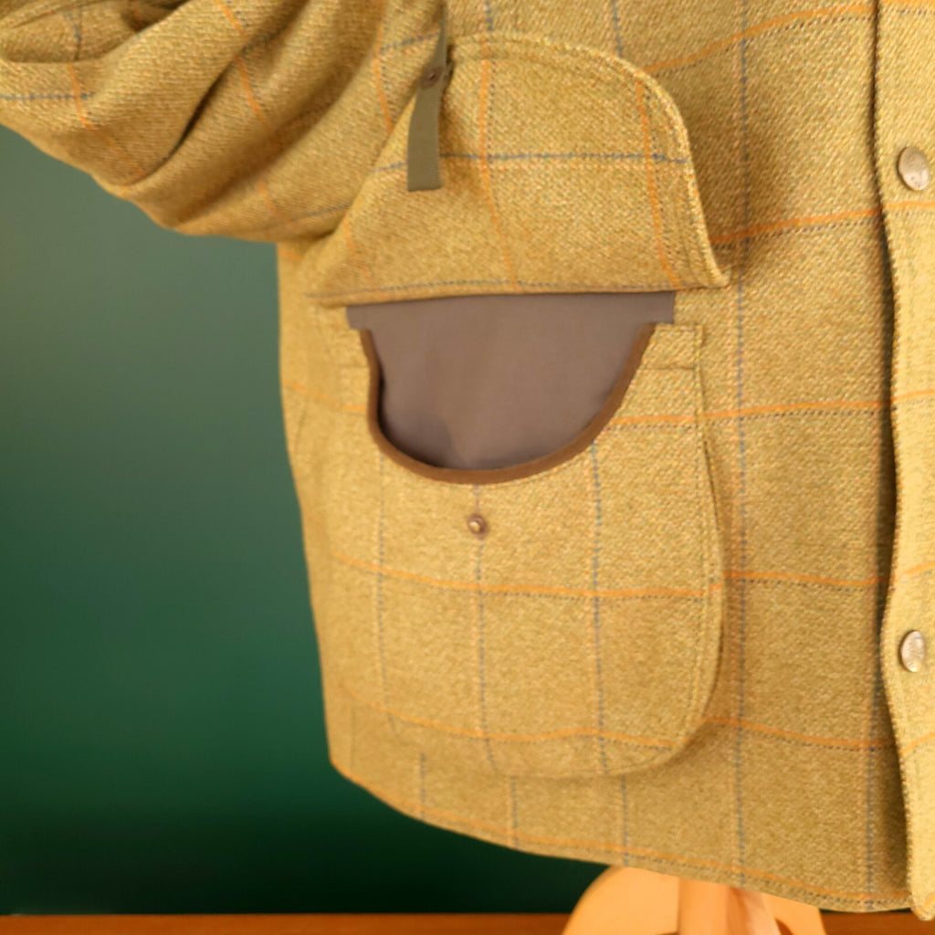 Chrysalis Tweed Overcoat Field Jacket Mens XL Mustard Yellow Check The Chiltern