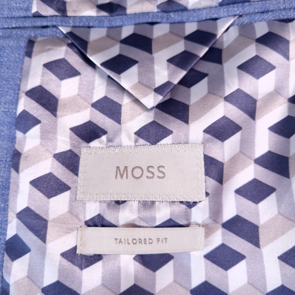 Moss Linen Blazer Jacket Mens 40R Tailored Fit Light Blue Sport Coat