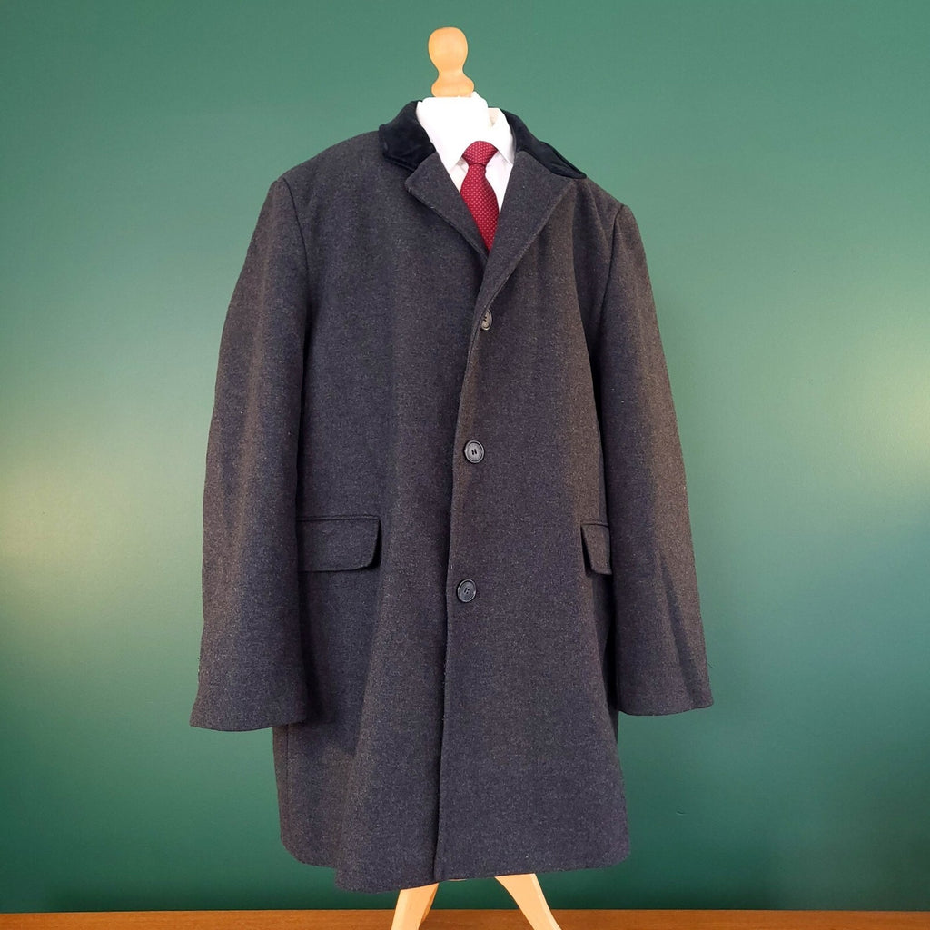 Barbour Wool Overcoat Jacket Mens 48R Regular Fit Charcoal Grey Edward