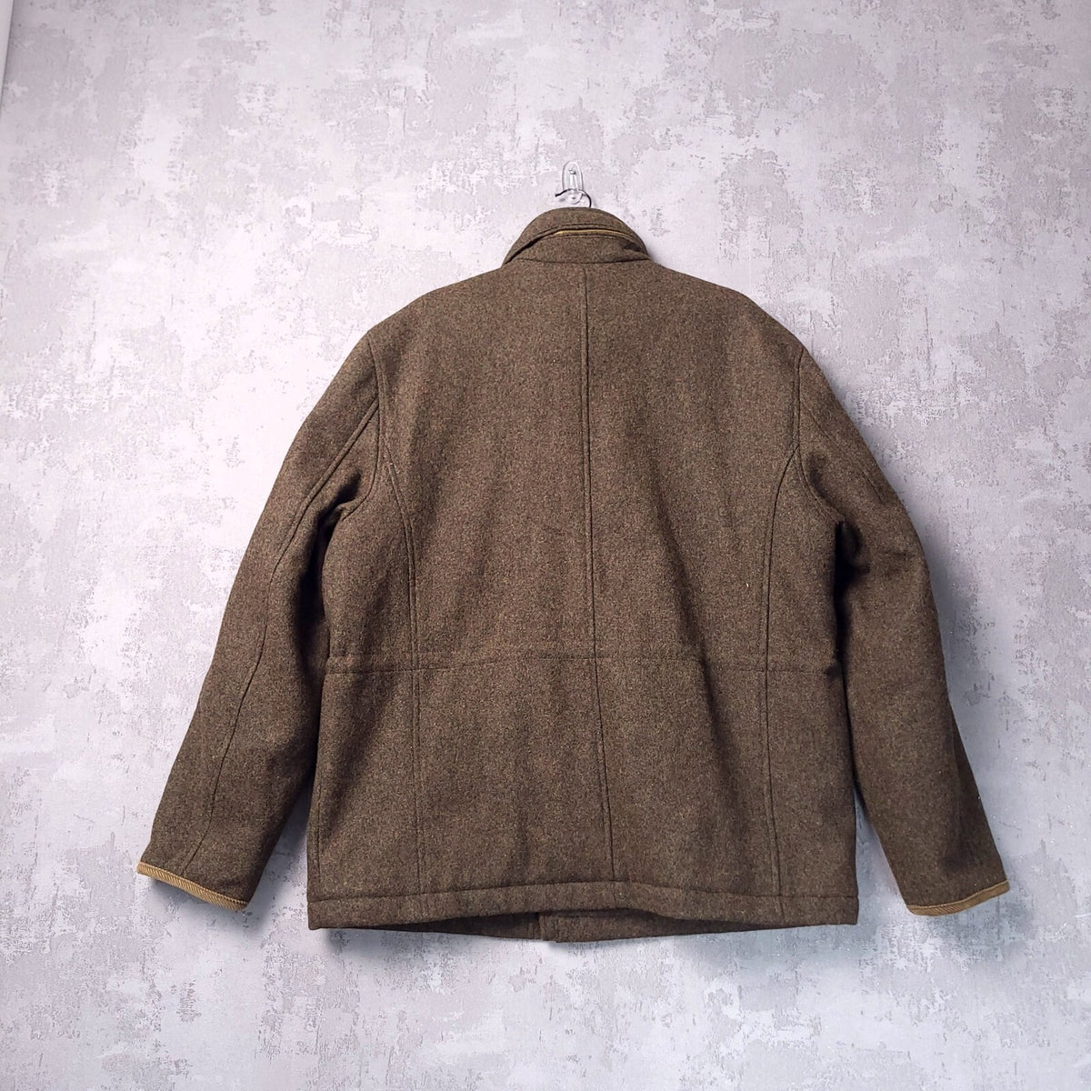 Marks & Spencer Wool Tweed Overcoat Jacket Mens XL Regular Fit Khaki Field