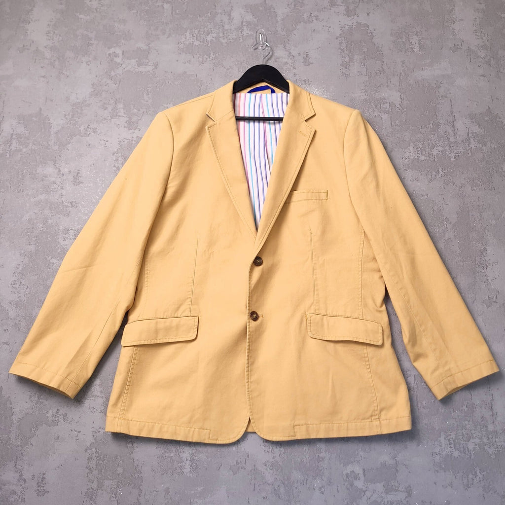 Brook Taverner Linen Blazer Jacket Mens 44R Regular Fit Yellow Cotton Sport Coat