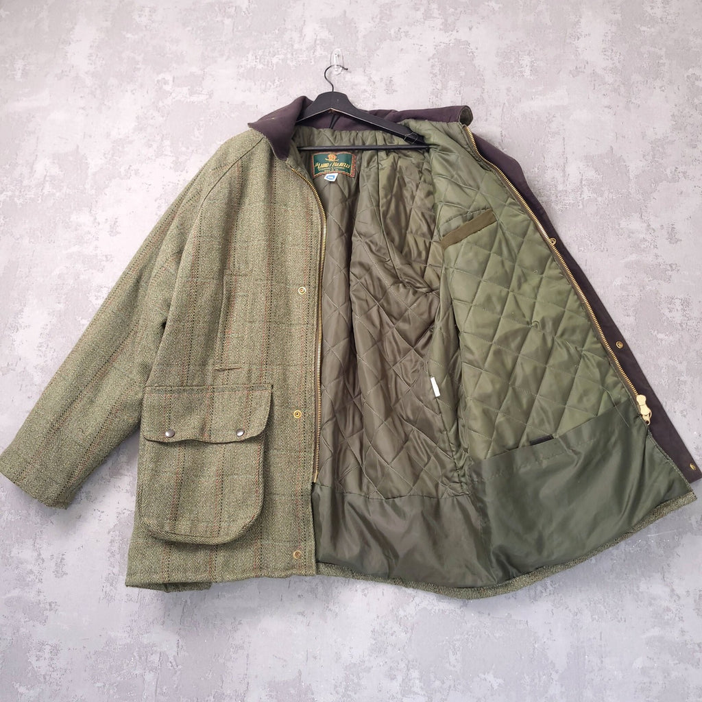 The Laird of Kilkelly Tweed Jacket Mens XXL Regular Olive Green Check Quilted