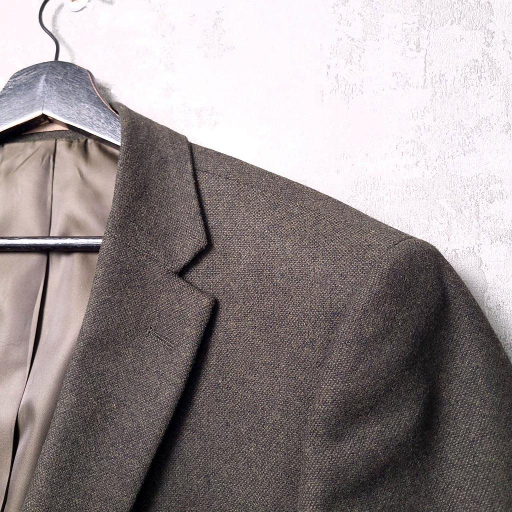 Moss London Tweed 3 Piece Suit Mens 46R 38S Slim Fit Olive Green Wool Blend