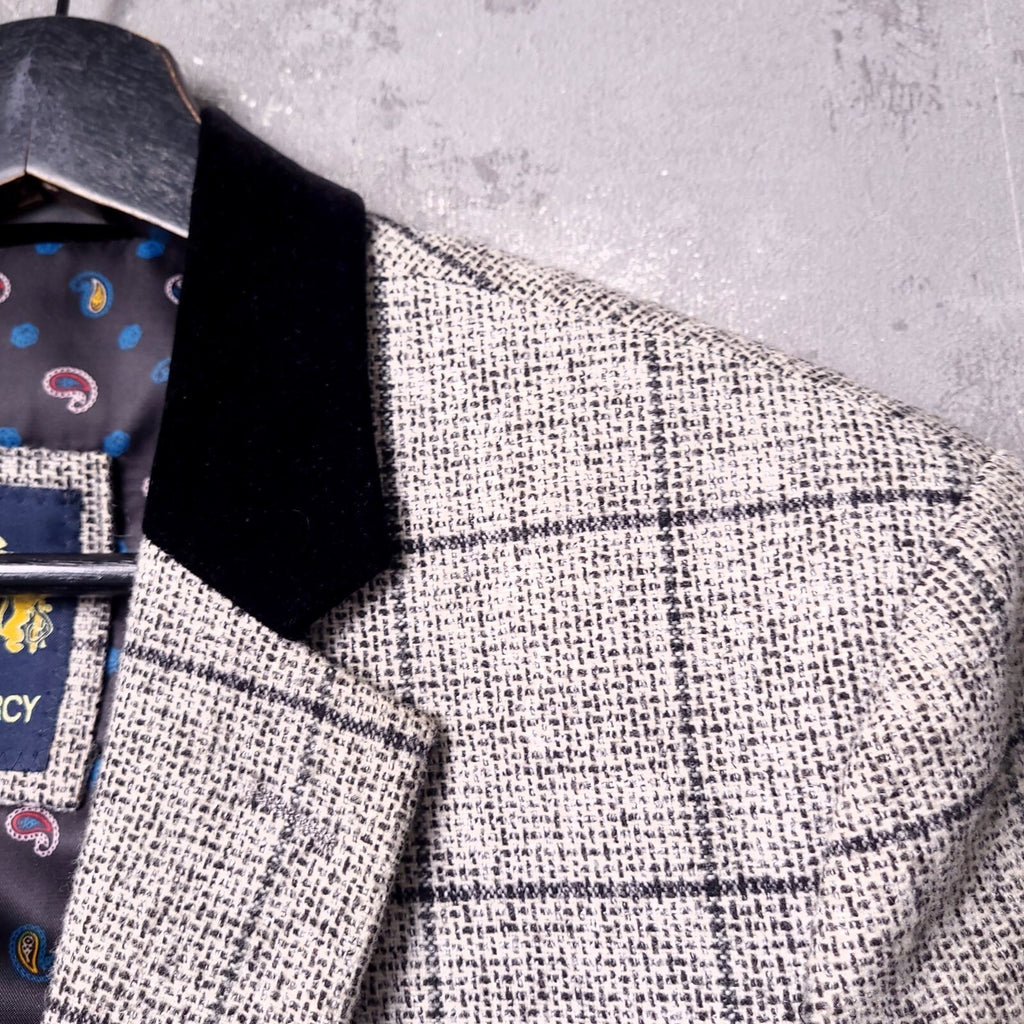 Marc Darcy Tweed Blazer Waistcoat Mens 38R Regular Grey Check Elbow Patch