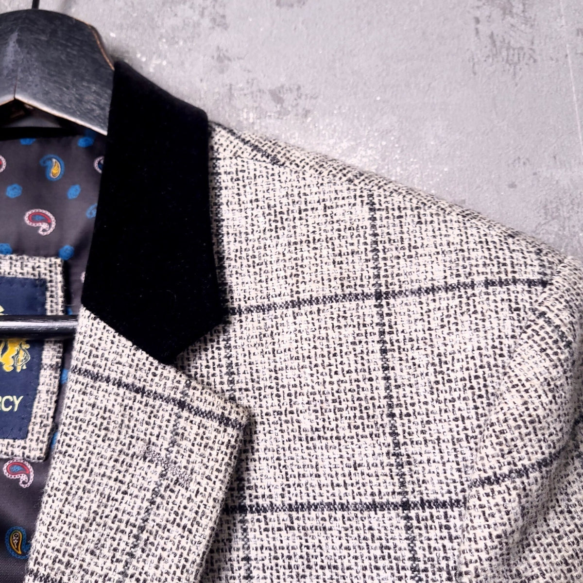 Marc Darcy Tweed Blazer Waistcoat Mens 38R Regular Grey Check Elbow Patch