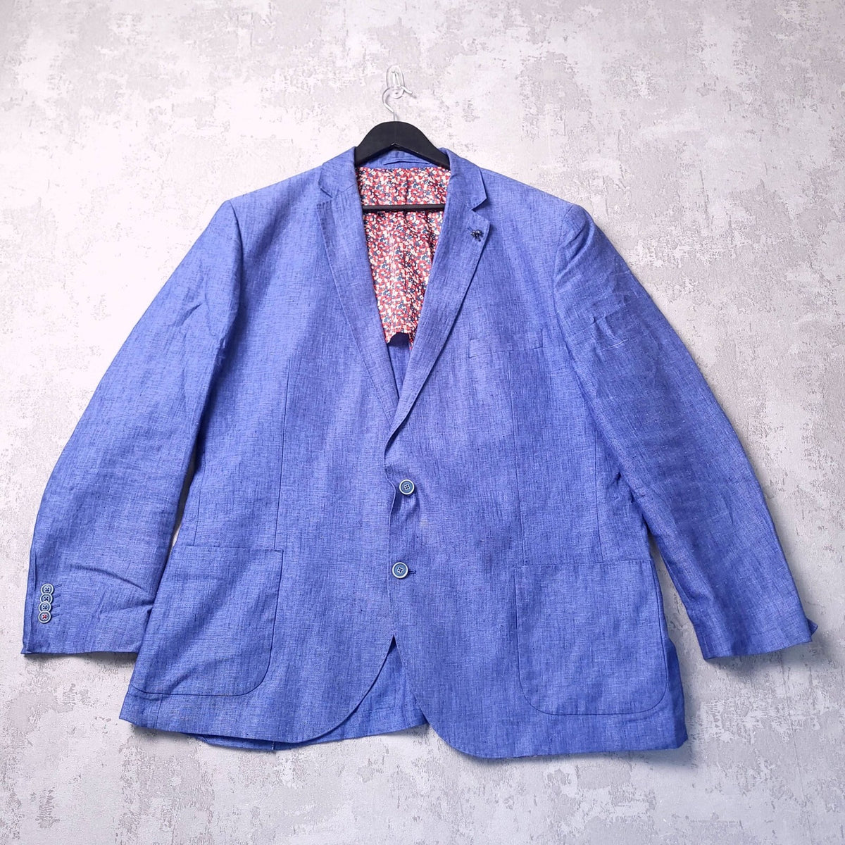 Brook Taverner Linen Blazer Jacket Mens 48R Regular Fit Indigo Blue Sport Coat