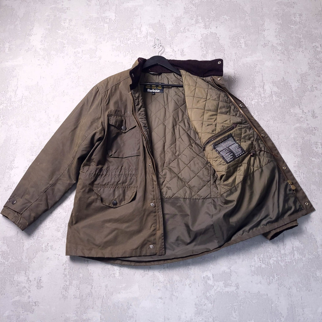 Barbour Wax Sapper Jacket Mens Large Regular Fit Olive Green Field Coat Quilted