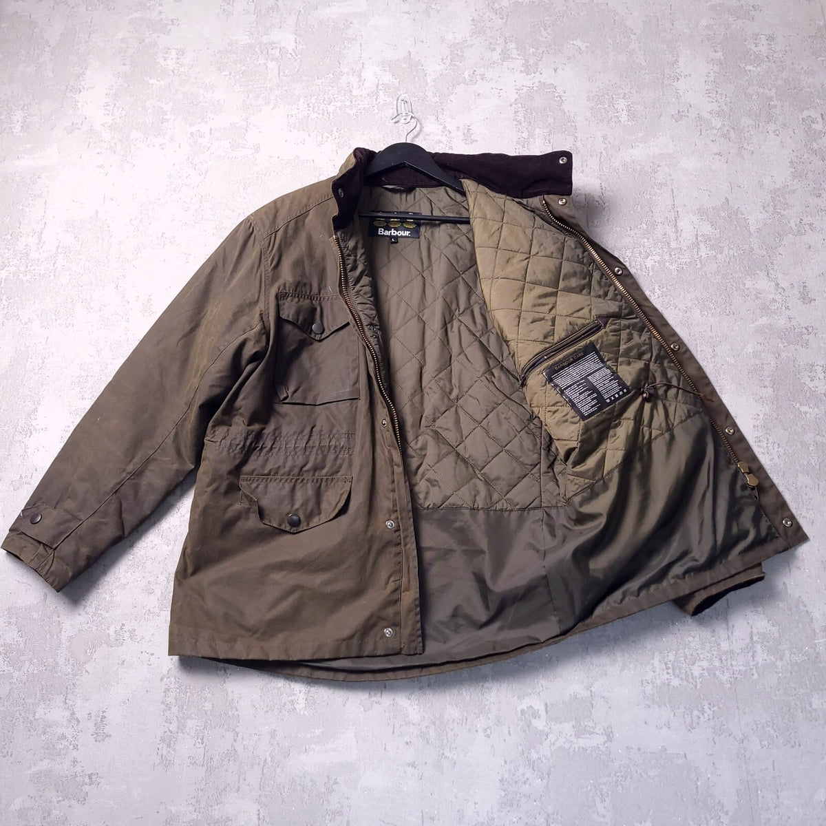 Barbour Wax Sapper Jacket Mens Large Regular Fit Olive Green Field Coat Quilted