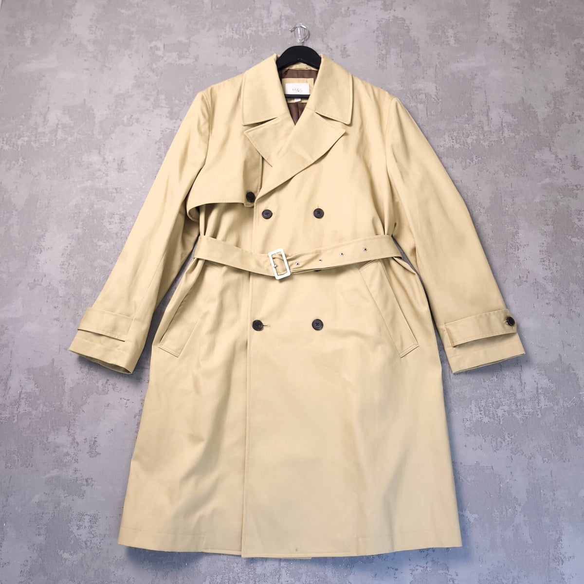 Marks & Spencer Trench Coat Mens Large Regular Fit Beige Belted Shower Resistant