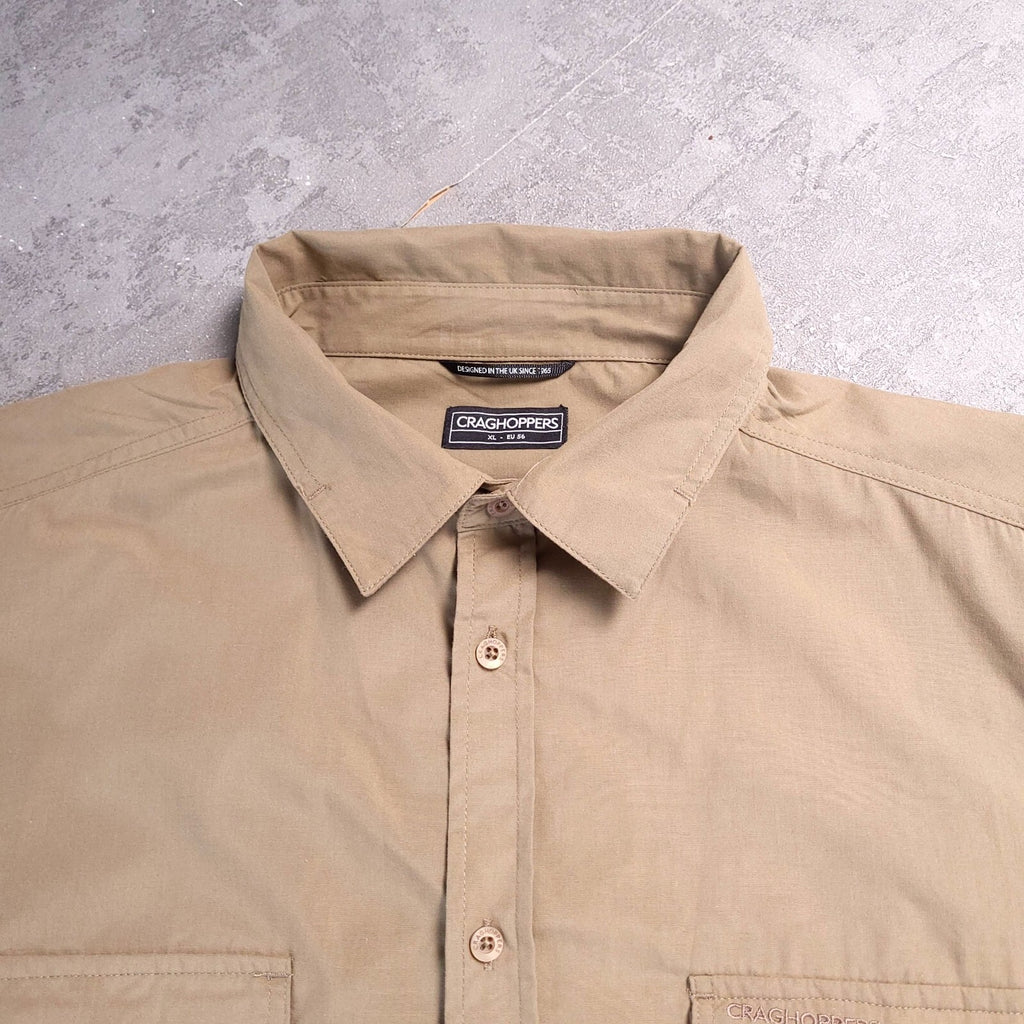 Craghoppers Shirt Mens XL Reg Fit Beige Short Sleeve Outdoor Hiking Travel Nosi