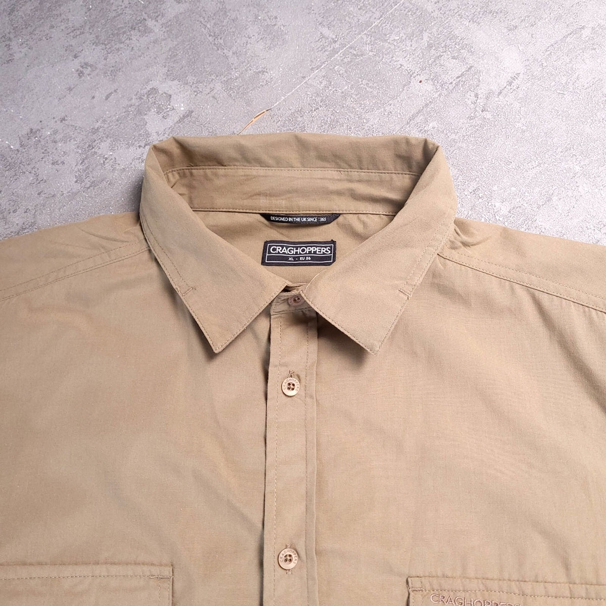 Craghoppers Shirt Mens XL Reg Fit Beige Short Sleeve Outdoor Hiking Travel Nosi