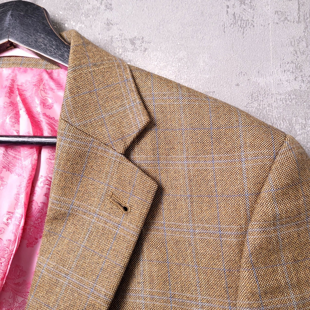 Mark Westwood Tweed Blazer Jacket Mens 42R Regular Fit Brown Blue Check Sport