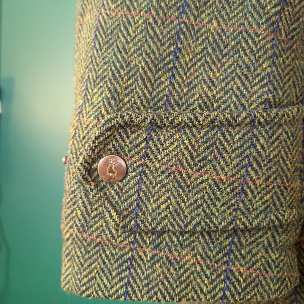 P.G. Field Tweed Field Coat Mens Large Reg Fit Olive Green Herringbone Jacket