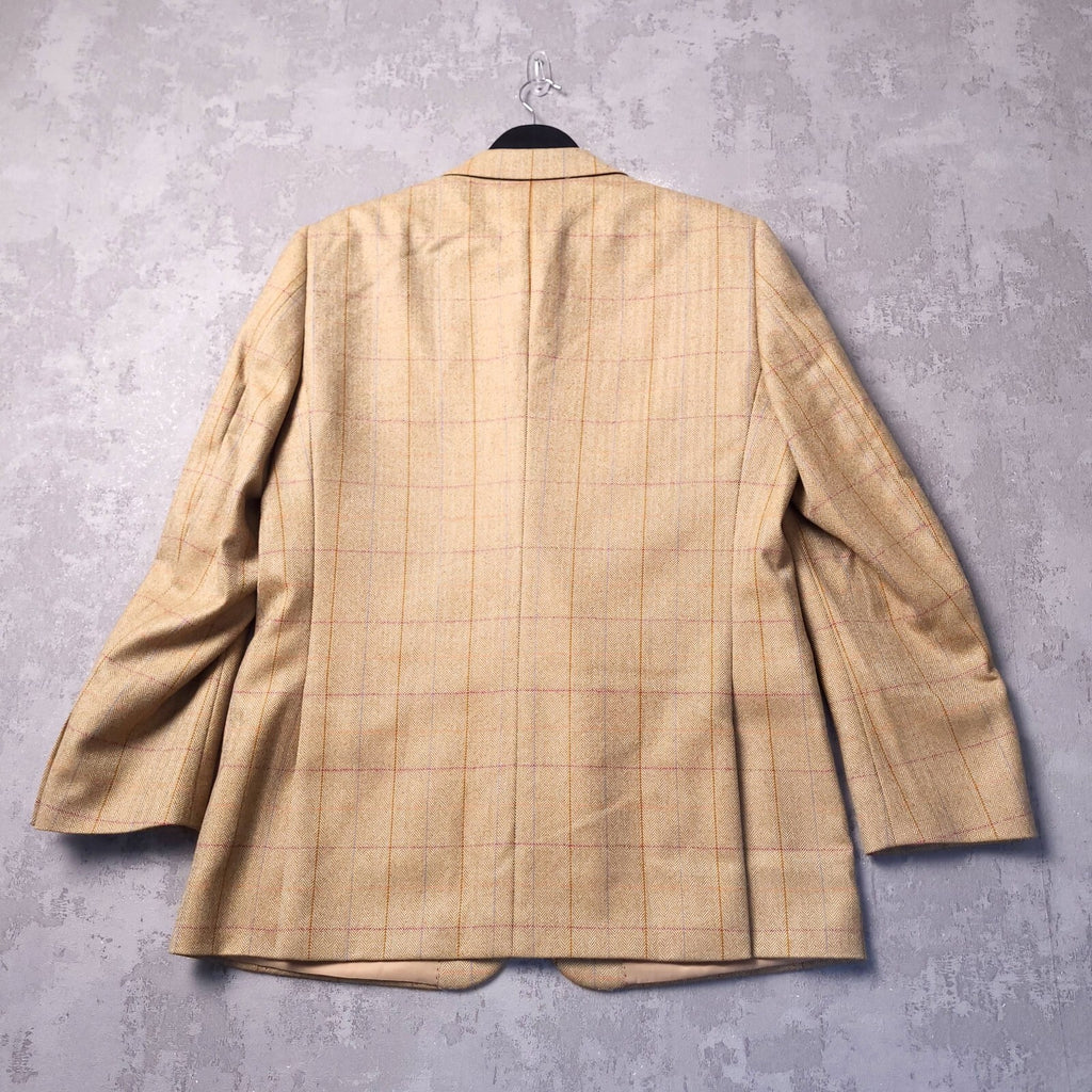 Brook Taverner Herringbone Tweed Blazer Jacket Mens 40R Beige Check Wool Sport