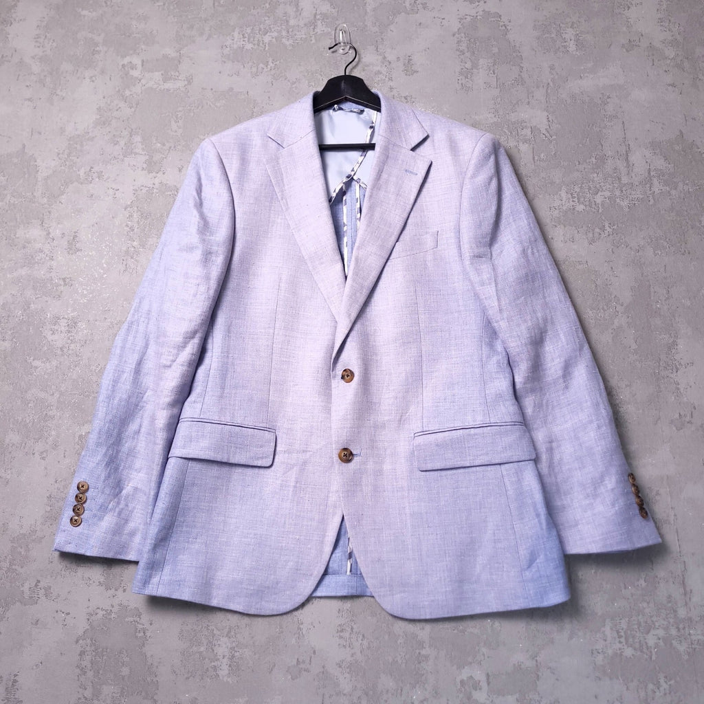 Moss Linen Blazer Jacket Mens 40R Tailored Fit Light Blue Sport Coat