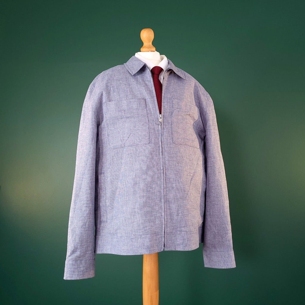 Next Linen Jacket Mens Medium Regular Fit Blue Harrington Chore Work Full Zip