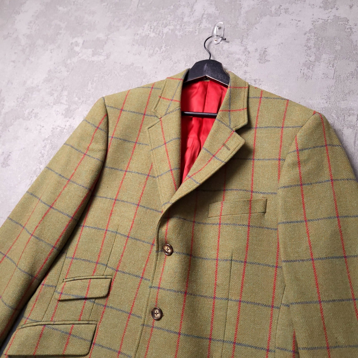 Brook Taverner Tweed Blazer Mens 40S Olive Green Windowpane Check MoonWool