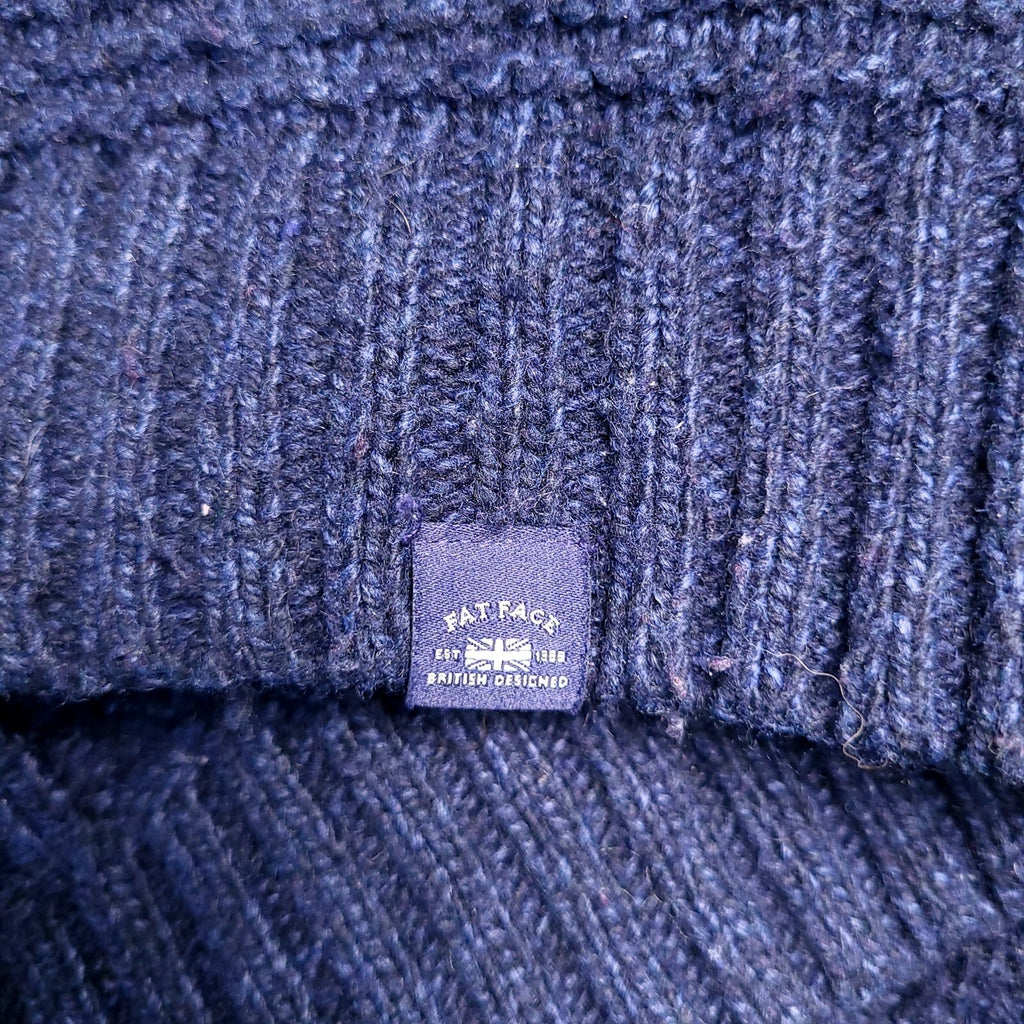 Fat Face Wool Jumper Mens XXL Regular Fit Navy Cable Knit Quarter Zip Sweater