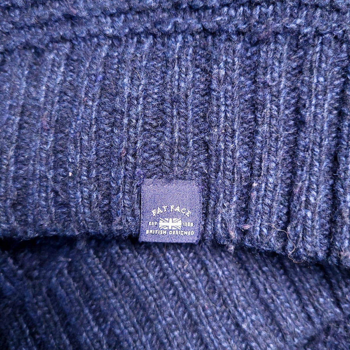 Fat Face Wool Jumper Mens XXL Regular Fit Navy Cable Knit Quarter Zip Sweater