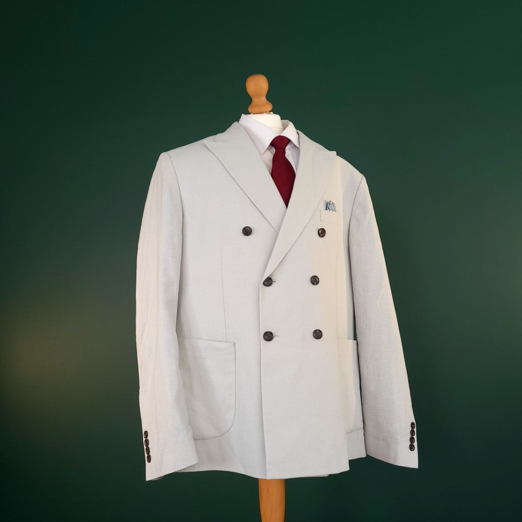 Next Tailoring Linen Blazer Jacket Mens 46R Slim Fit Light Grey Double Breasted