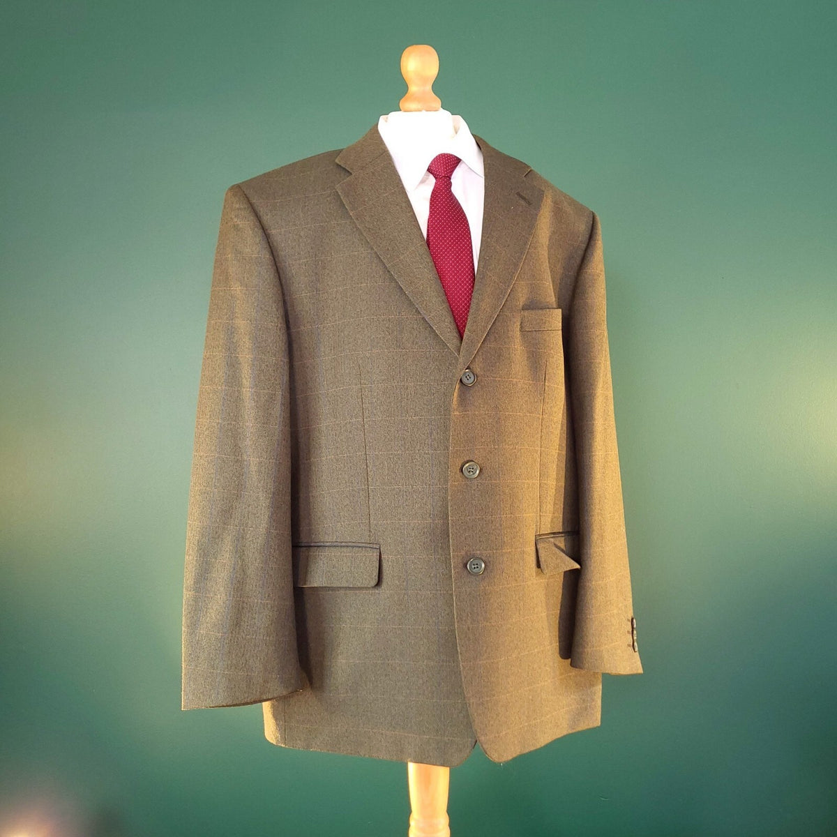 James Barry Tweed Blazer Jacket Mens 46R Reg Fit Olive Green Check Sport Coat