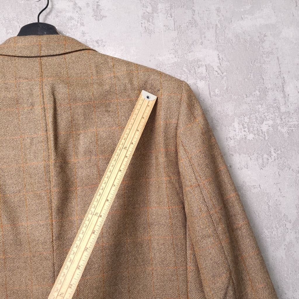 Marks & Spencer Tweed Blazer Jacket Mens 42S Beige Check Sport Coat Pure Wool