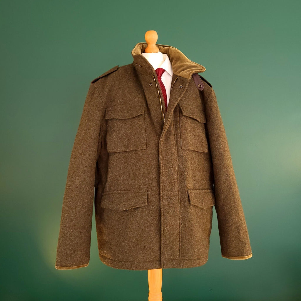 Marks & Spencer Wool Tweed Overcoat Jacket Mens XL Regular Fit Khaki Field