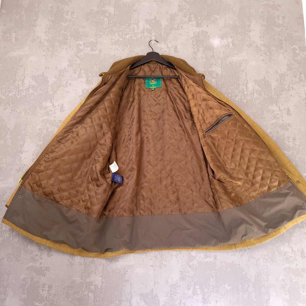 Chrysalis Tweed Overcoat Field Jacket Mens XL Mustard Yellow Check The Chiltern