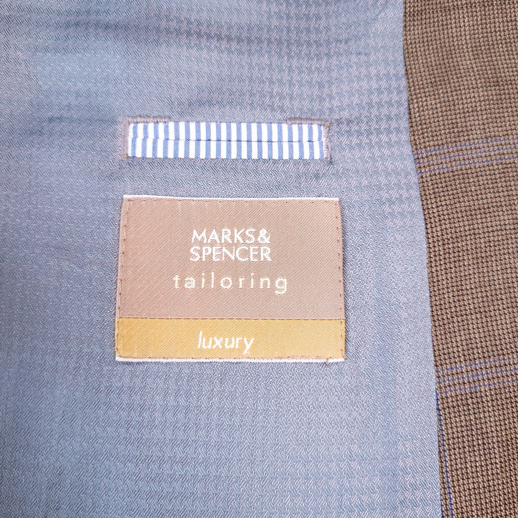 Marks & Spencer Wool Cashmere Blazer Jacket Mens 44L Tobacco Brown Check Sport