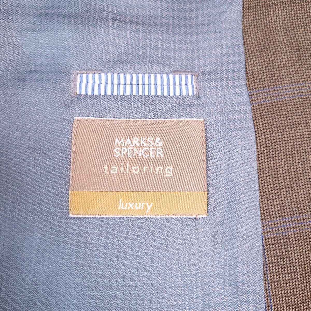 Marks & Spencer Wool Cashmere Blazer Jacket Mens 44L Tobacco Brown Check Sport