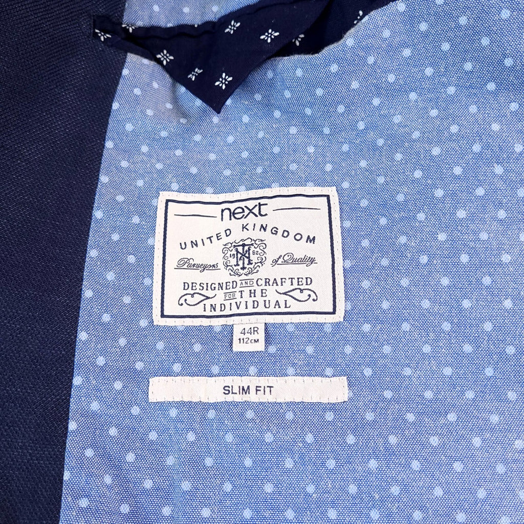 Next Linen Blazer Jacket Mens 44R Slim Fit Blue Sport Coat Elbow Patch