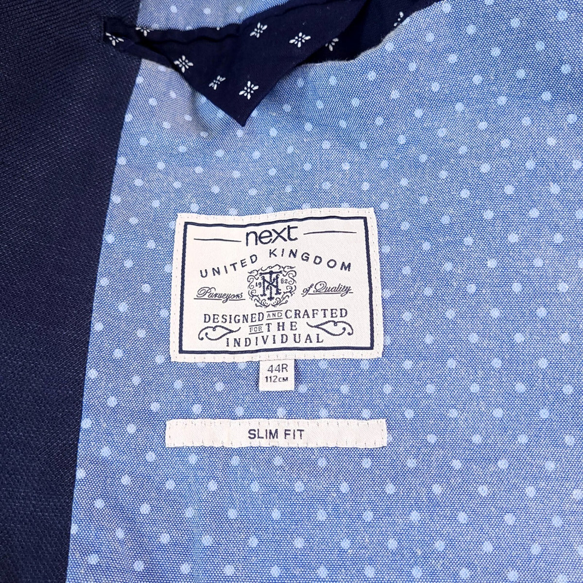 Next Linen Blazer Jacket Mens 44R Slim Fit Blue Sport Coat Elbow Patch