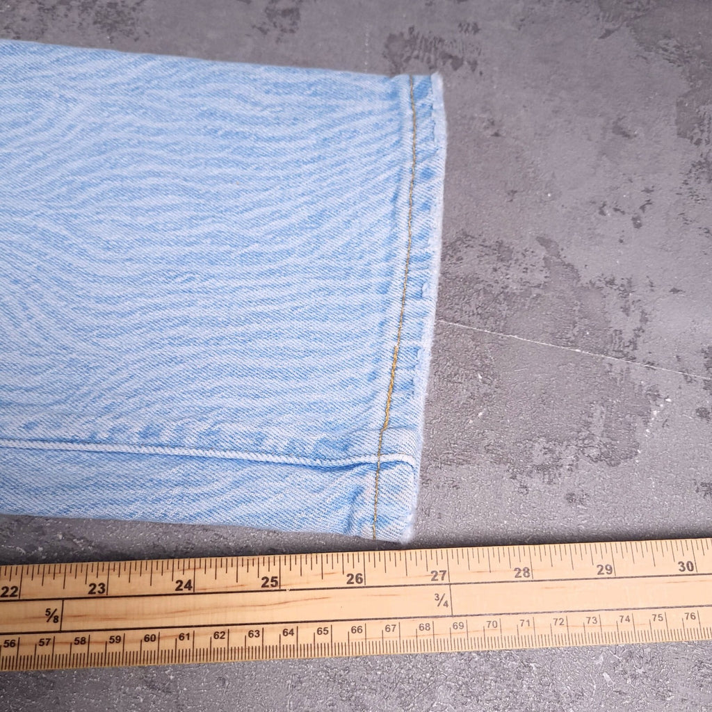 Levis 501 Jeans Womens W28 L28 Straight Leg Light Blue Wavy Print Button Fly
