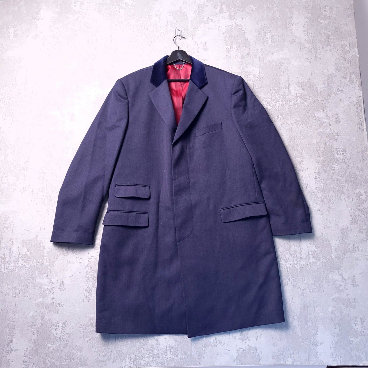 Samuel Windsor Wool Overcoat Mens 44R Reg Fit Navy Chesterfield Velvet Collar