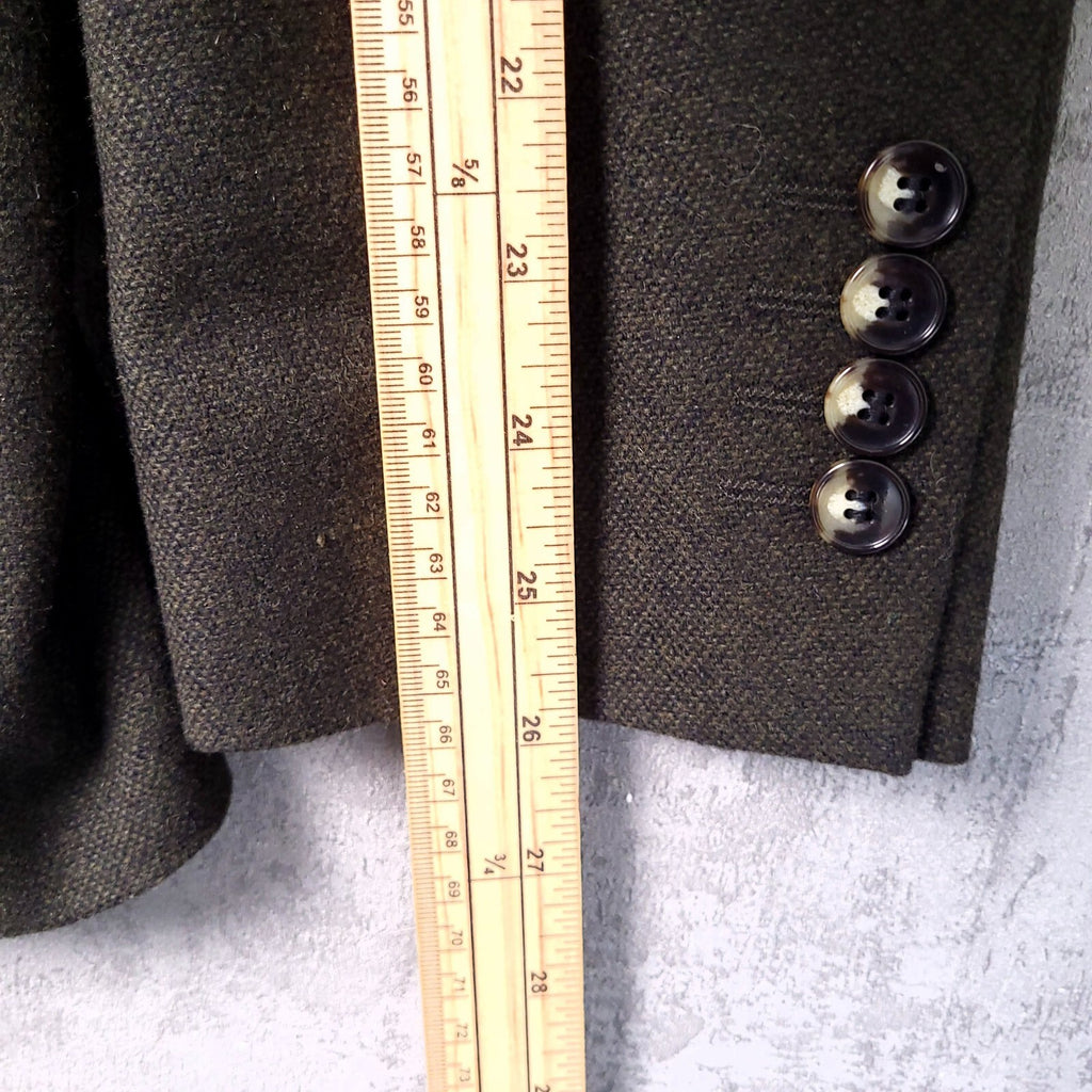 Moss London Tweed 3 Piece Suit Mens 46R 38S Slim Fit Olive Green Wool Blend