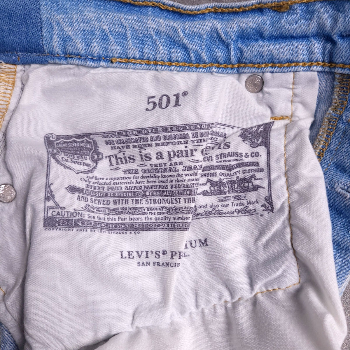 Levis 501 Jeans Womens W28 L28 Straight Leg Light Blue Wavy Print Button Fly