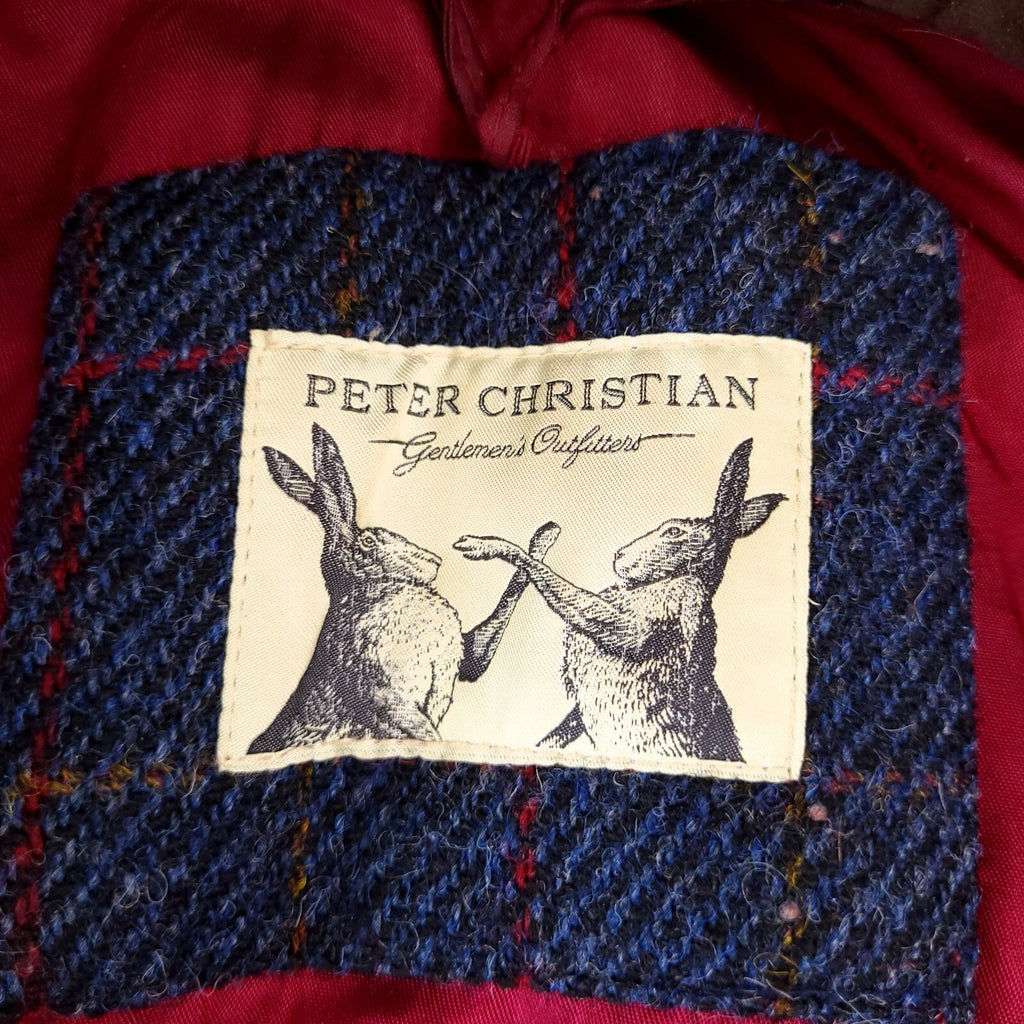 Peter Christian Harris Tweed Bomber Jacket Mens 52R Regular Fit Blue Check Wool