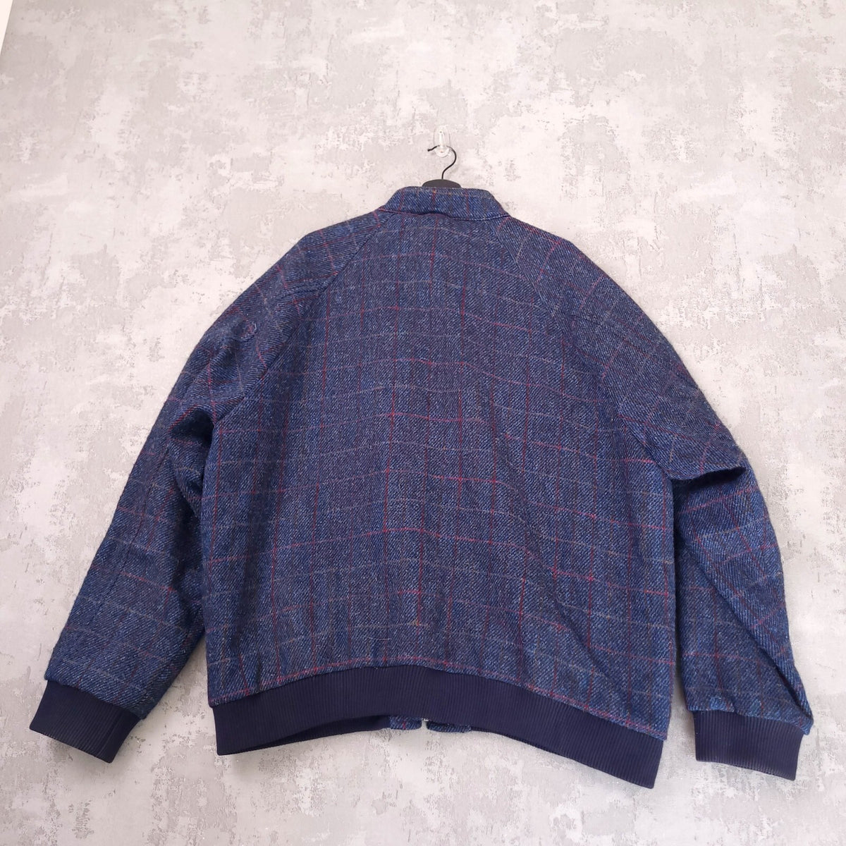 Peter Christian Harris Tweed Bomber Jacket Mens 52R Regular Fit Blue Check Wool