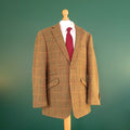William Hunt Tweed Blazer Jacket Mens 38R Brown Red Check Elbow Patch Sport Coat