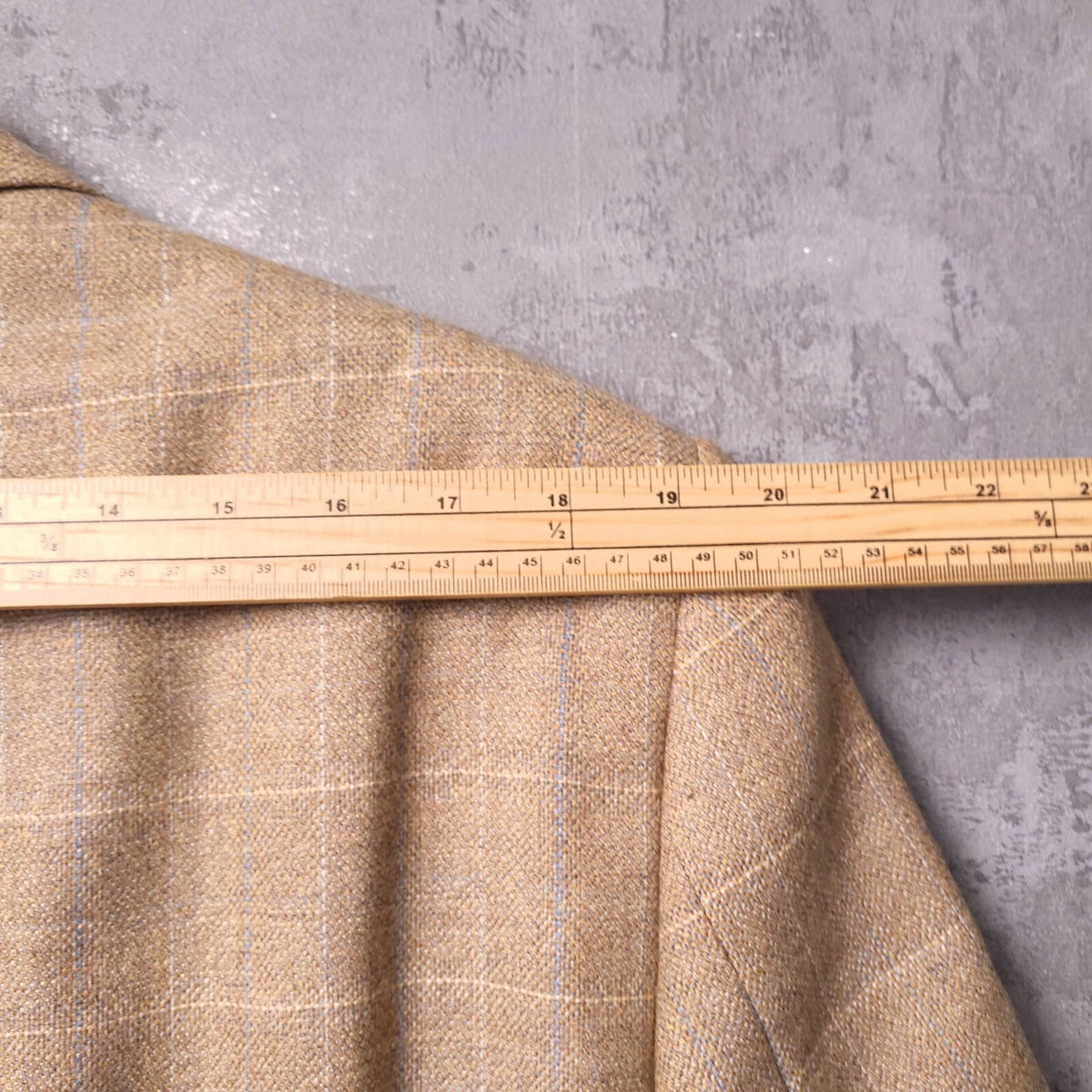 Brook Taverner Tweed Blazer Jacket Mens 46S Tan Blue Check 100% Wool Sport Coat