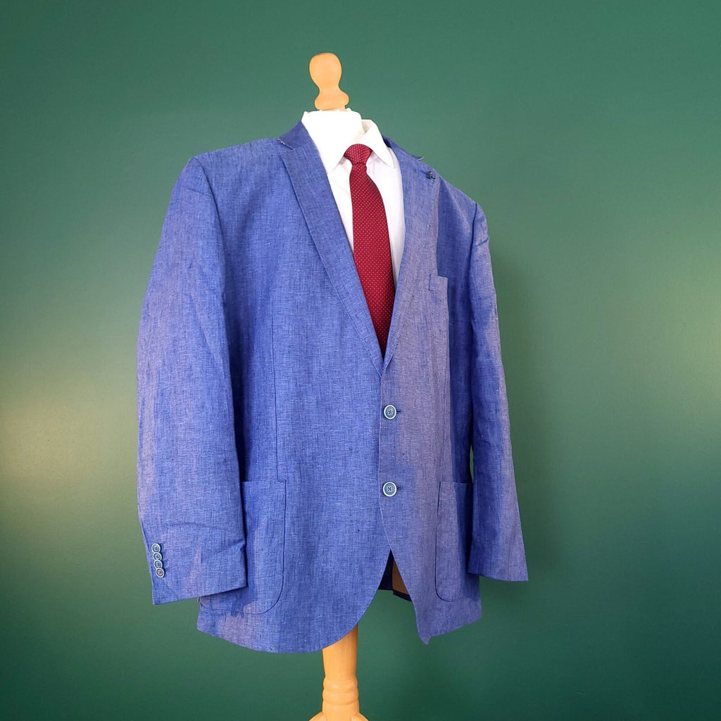 Brook Taverner Linen Blazer Jacket Mens 48R Regular Fit Indigo Blue Sport Coat