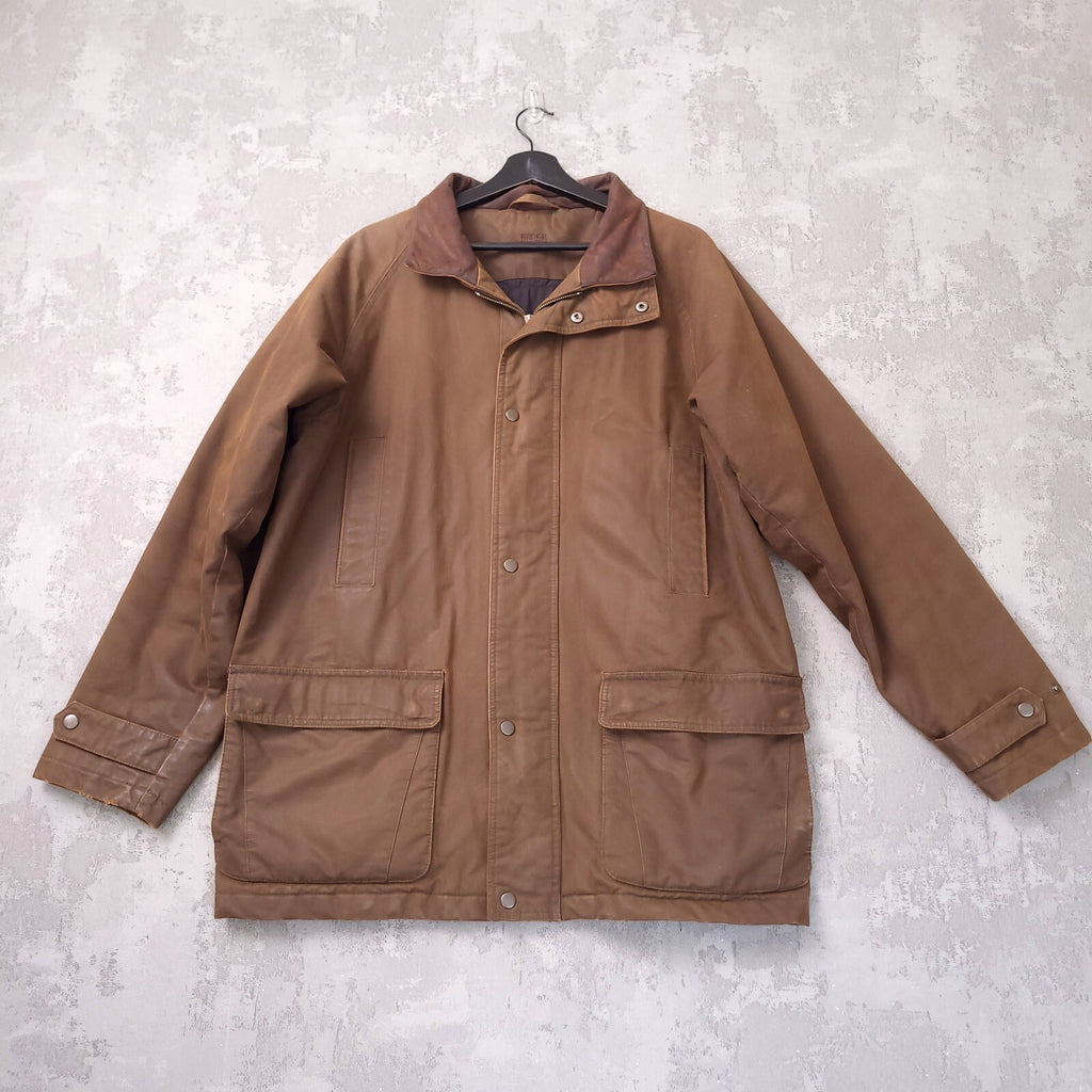 Brook Taverner Field Jacket Mens 42R Regular Brown Country Coat Leather Collar