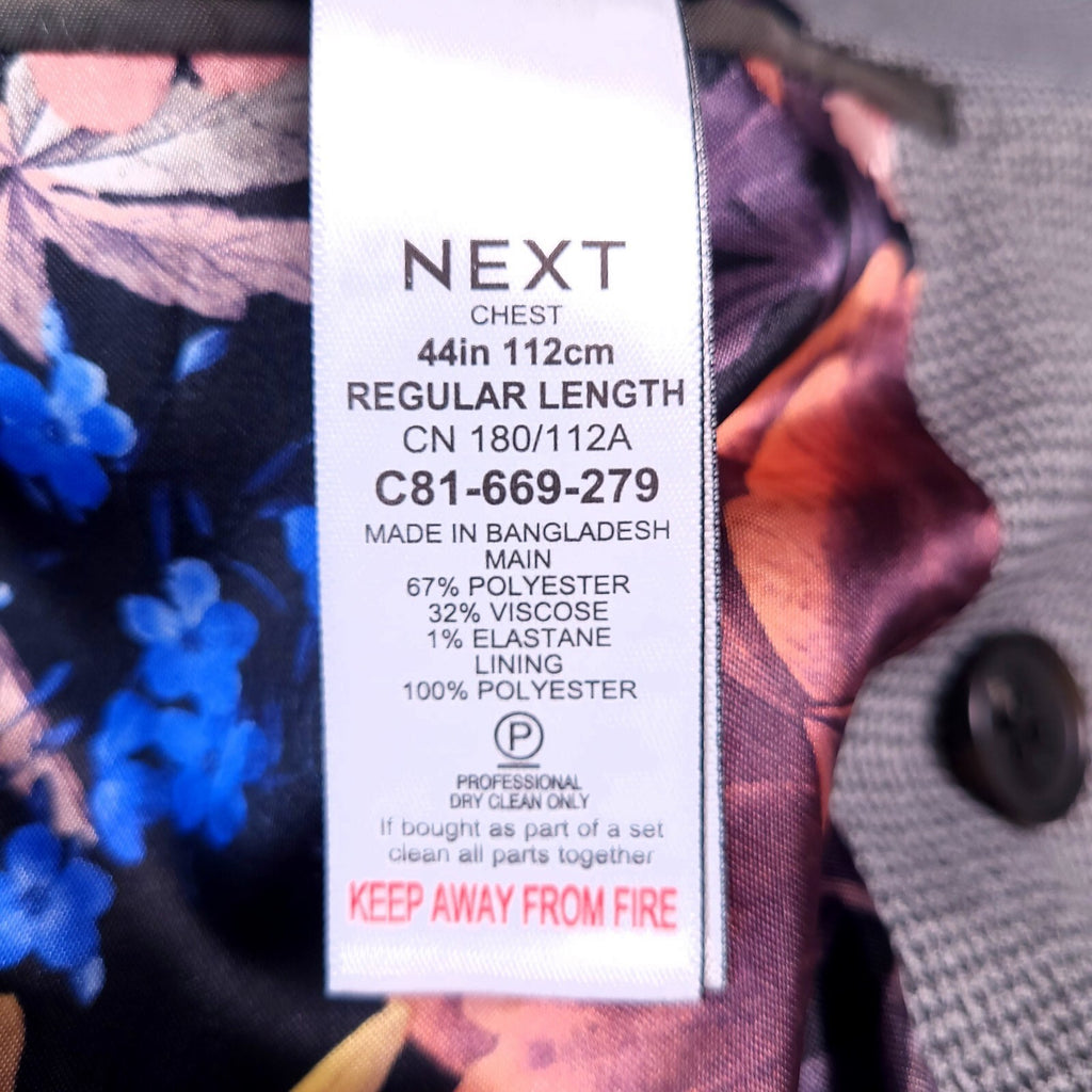 Next Blazer Jacket Mens 44R Slim Fit Grey Check Double Breasted Sport Coat